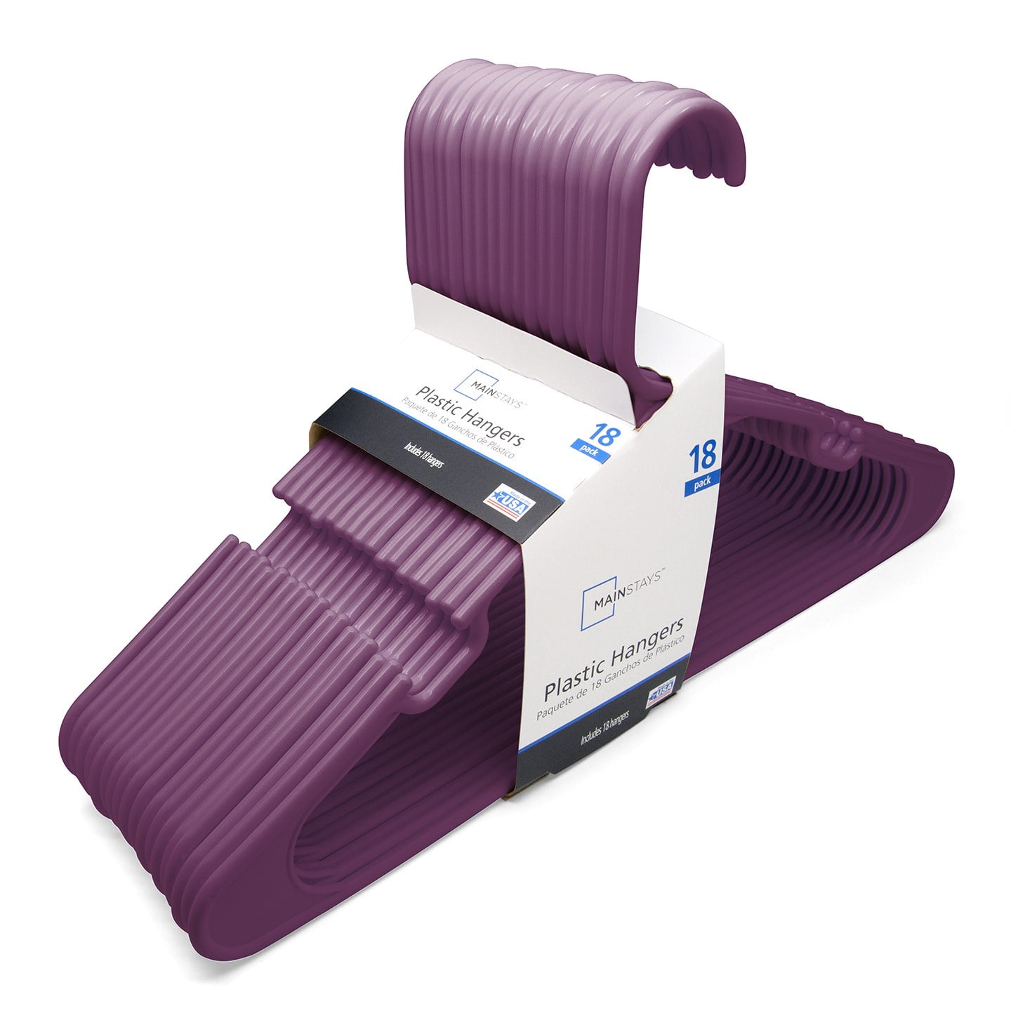 Mainstays Clothing Hangers, 18 Pack, Purple Eggplant , Durable Plastic Adult and Teen