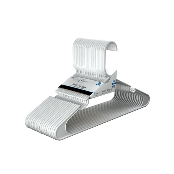 Mainstays Plastic Clothes Hangers, White, 18-Count, Durable for Everyday Use