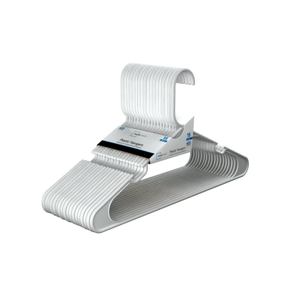 Mainstays Plastic Clothes Hangers, White, 18-Count, Durable for Everyday Use