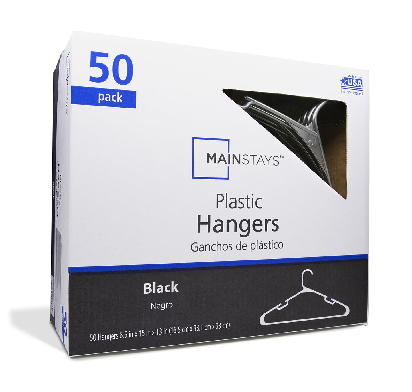 Mainstays Clothing Hangers, 50 Pack, Black, Durable Plastic 