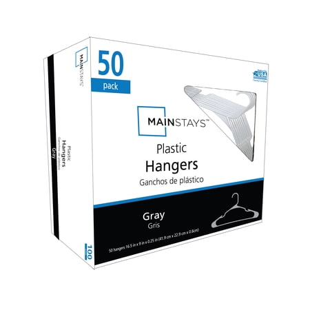 Mainstays Clothing Hangers, 50 Pack, Soft Silver, Durable Plastic