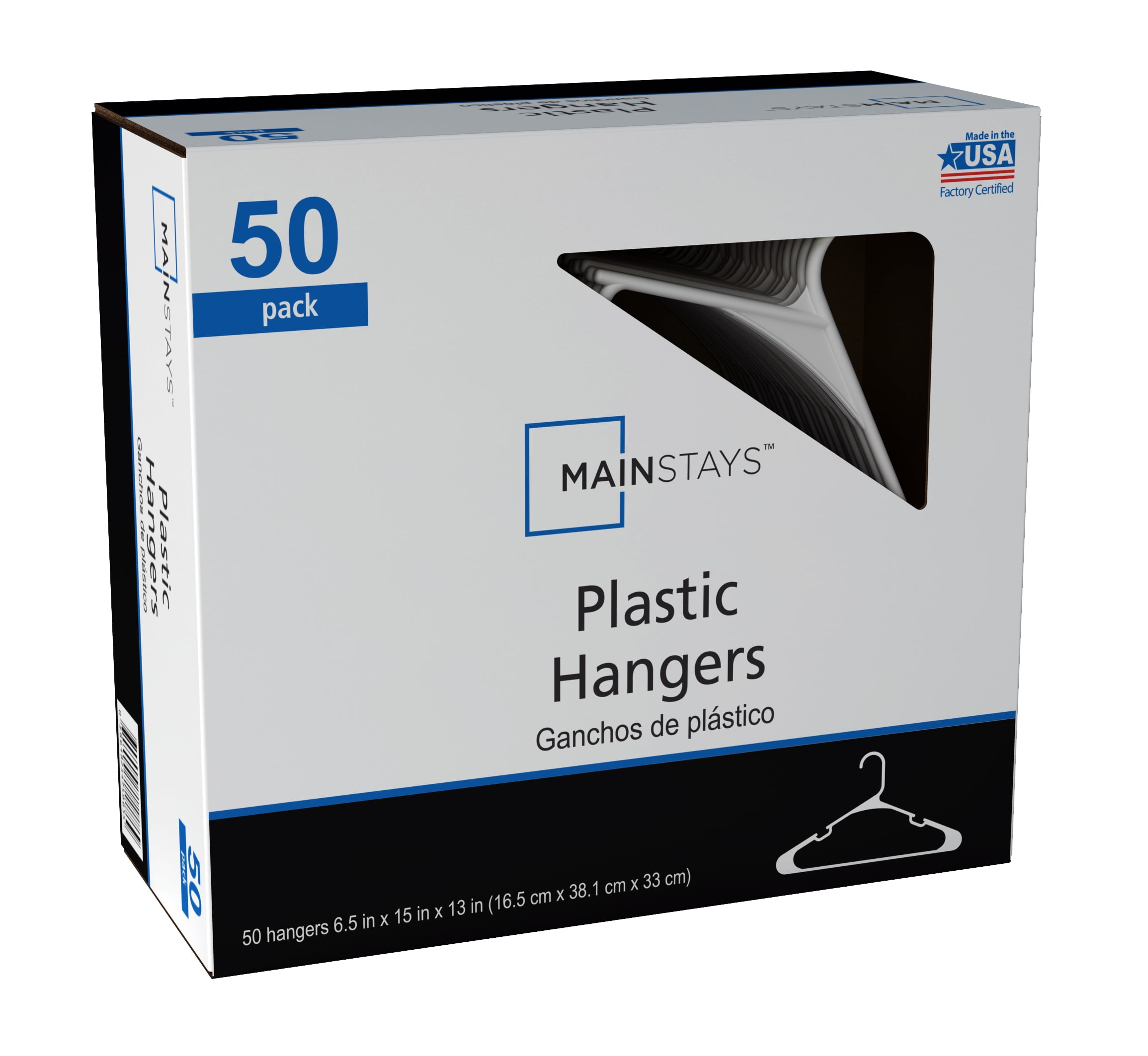 Mainstays Clothing Hangers, 50 Pack, White, Durable Plastic