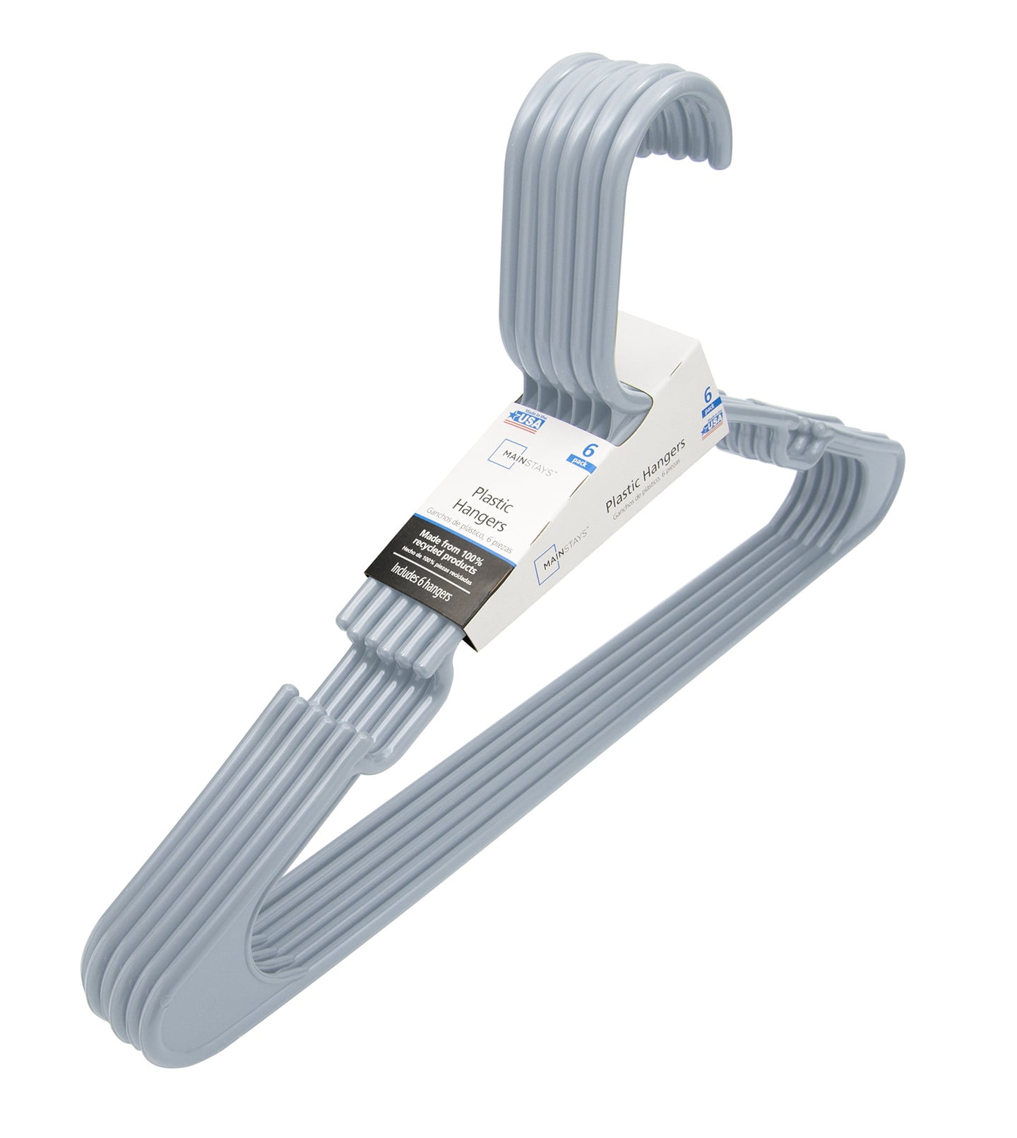 Mainstays Clothing Hangers, 6 Pack, Soft Silver, Durable PlasticM