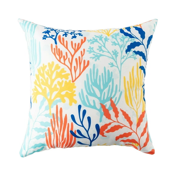 Mainstays Coastal Corals Reversible Outdoor Throw Pillow 16 inch Multi-color Novelty