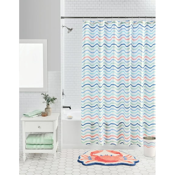 Mainstays Coastal Toss 13-piece Fabric Shower Curtain with Hooks