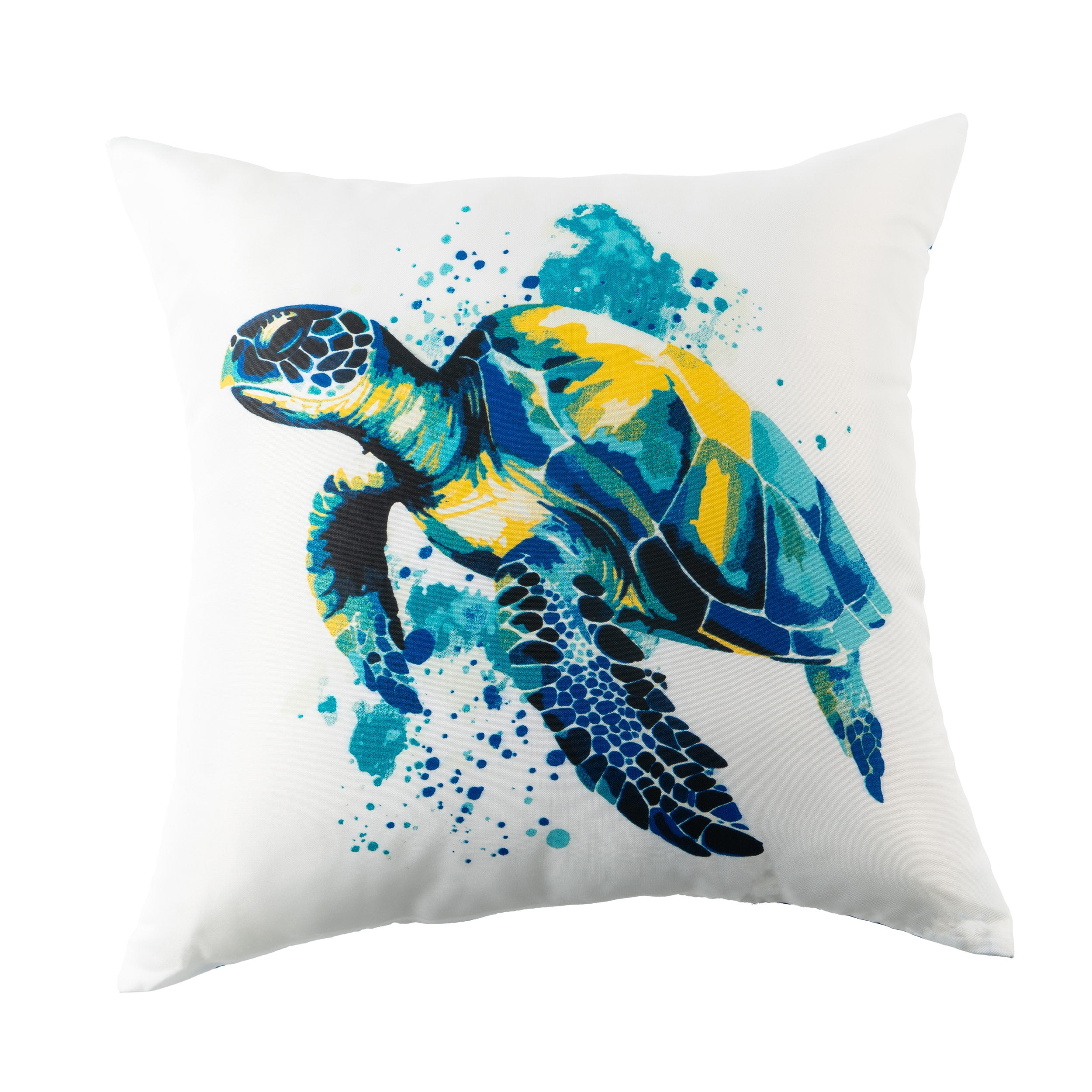 Mainstays Coastal Watercolour Turle Reversible Outdoor Throw Pillow 16 Inch Multicolour and Pattern