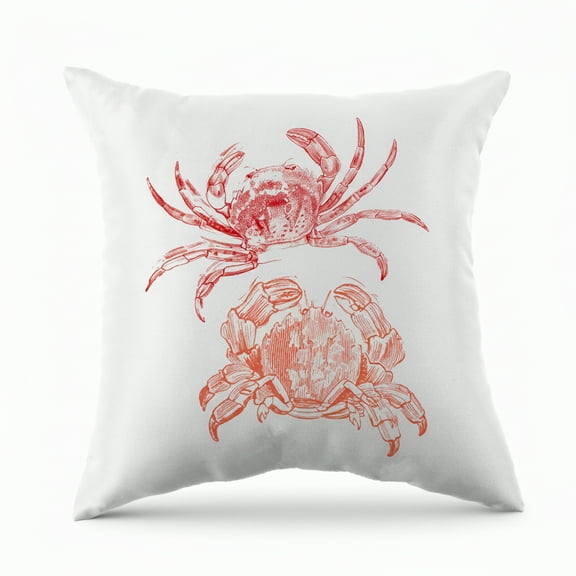 Mainstays 16 in x 16 in Coastal Crab Coral Outdoor Pillow, White