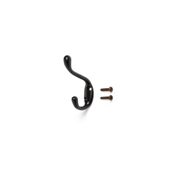 Mainstays Double Coat Hook Oil-Rubbed Bronze Metal Hooks for Hanging Towels and Jackets, 10 lbs Capacity, 1 Pc