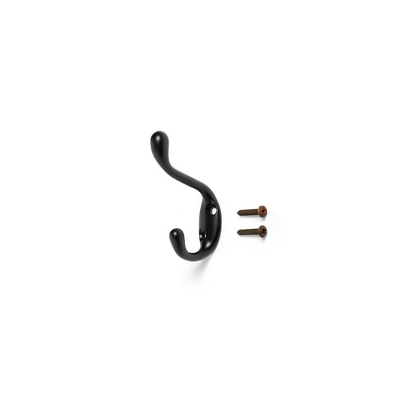 Mainstays Double Coat Hook Oil-Rubbed Bronze Metal Hooks for Hanging Towels and Jackets, 10 lbs Capacity, 1 Pc