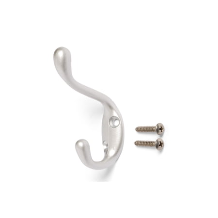 Mainstays, Double Hook Satin Nickel Metal Hook for Hanging Towels and Coats, 10 lbs Capacity, 1 ct