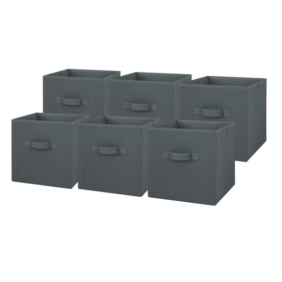 Mainstays Collapsible Cube Fabric Storage Bins (10.5" x 10.5"), 6 Pack, Gray Flannel