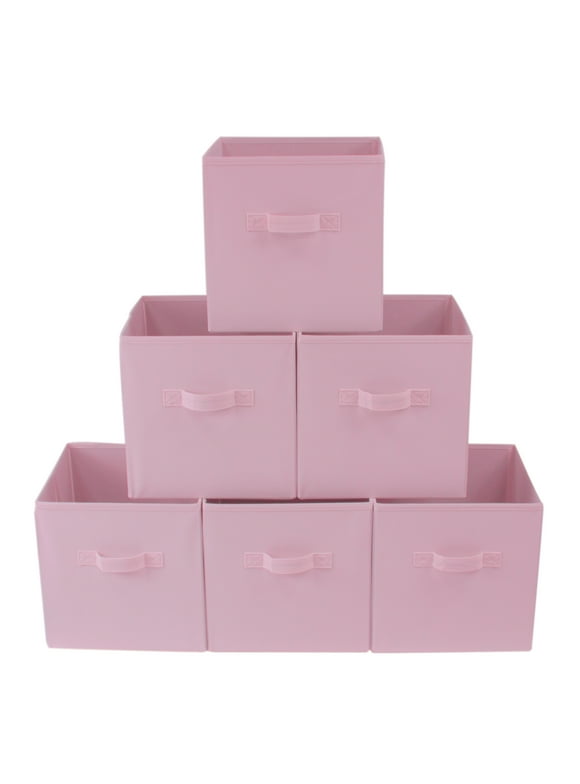 Mainstays Collapsible Cube Fabric Storage Bins (10.5" x 10.5"), 6 Pack, Pink Puff