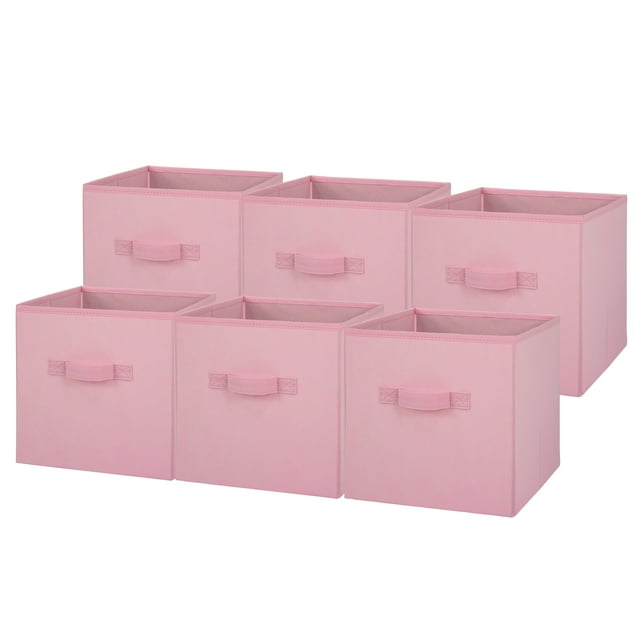 Mainstays Collapsible Cube Fabric Storage Bins (10.5" x 10.5"), 6 Pack, Pink Puff