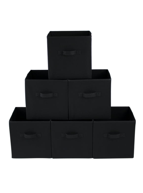 Mainstays Collapsible Cube Fabric Storage Bins (10.5" x 10.5"), 6 Pack, Rich Black