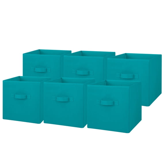 Mainstays Collapsible Cube Fabric Storage Bins, 6 Pack, Teal Sachet, 10.5 in x 10.5 in