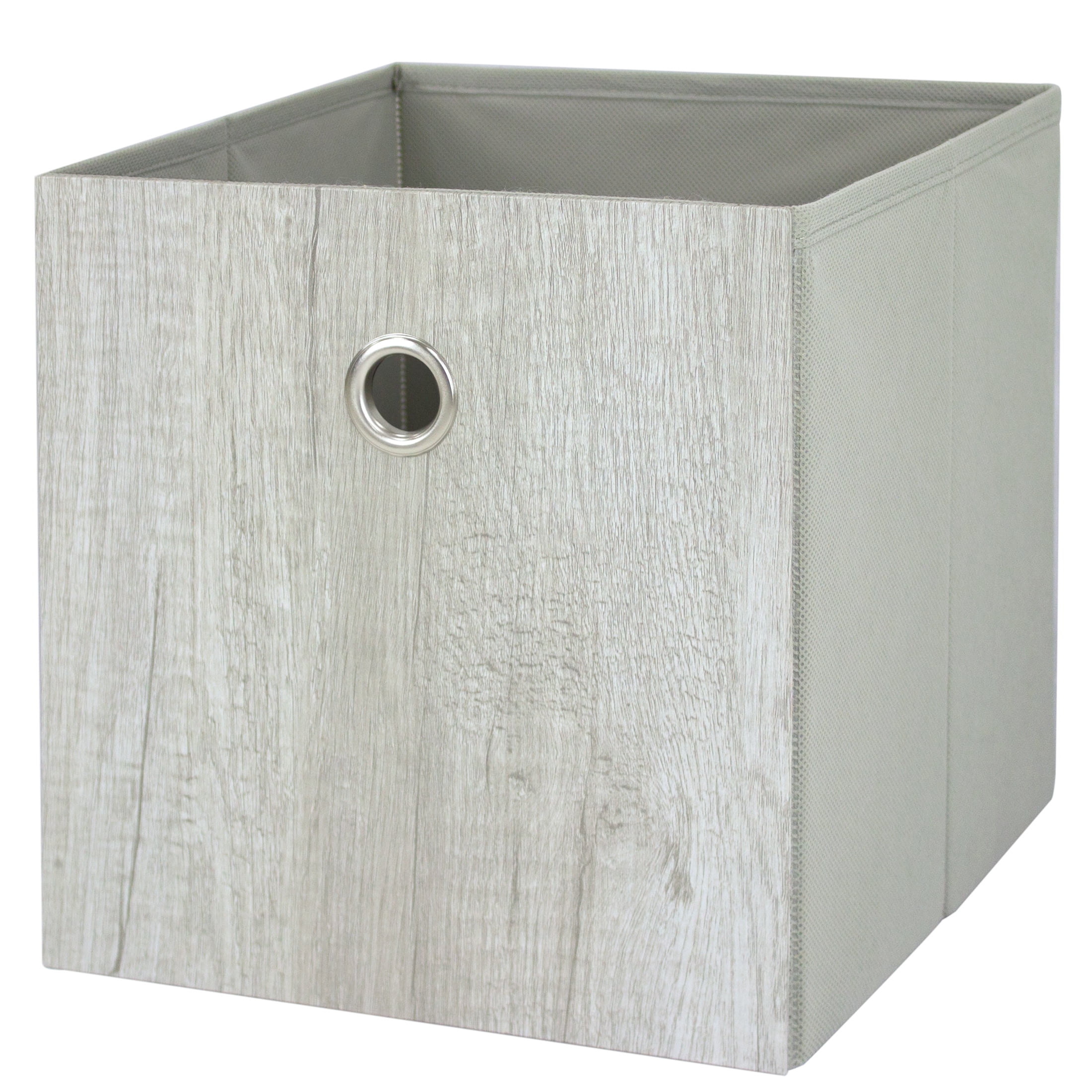 Mainstays Collapsible Fabric Cube Storage Bin - Grey Wood Grain - 10.5 x 10.5 in