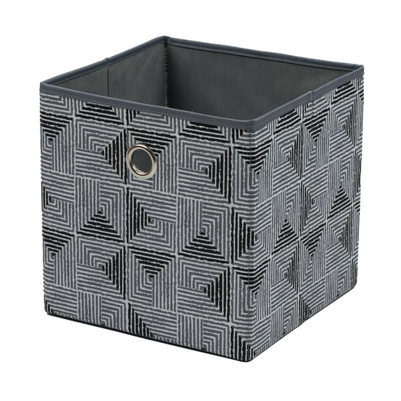 Mainstays Collapsible Fabric Cube Storage Bin, Black and Gray Geometric, 10.5 in x 10.5 in x 10.75 in