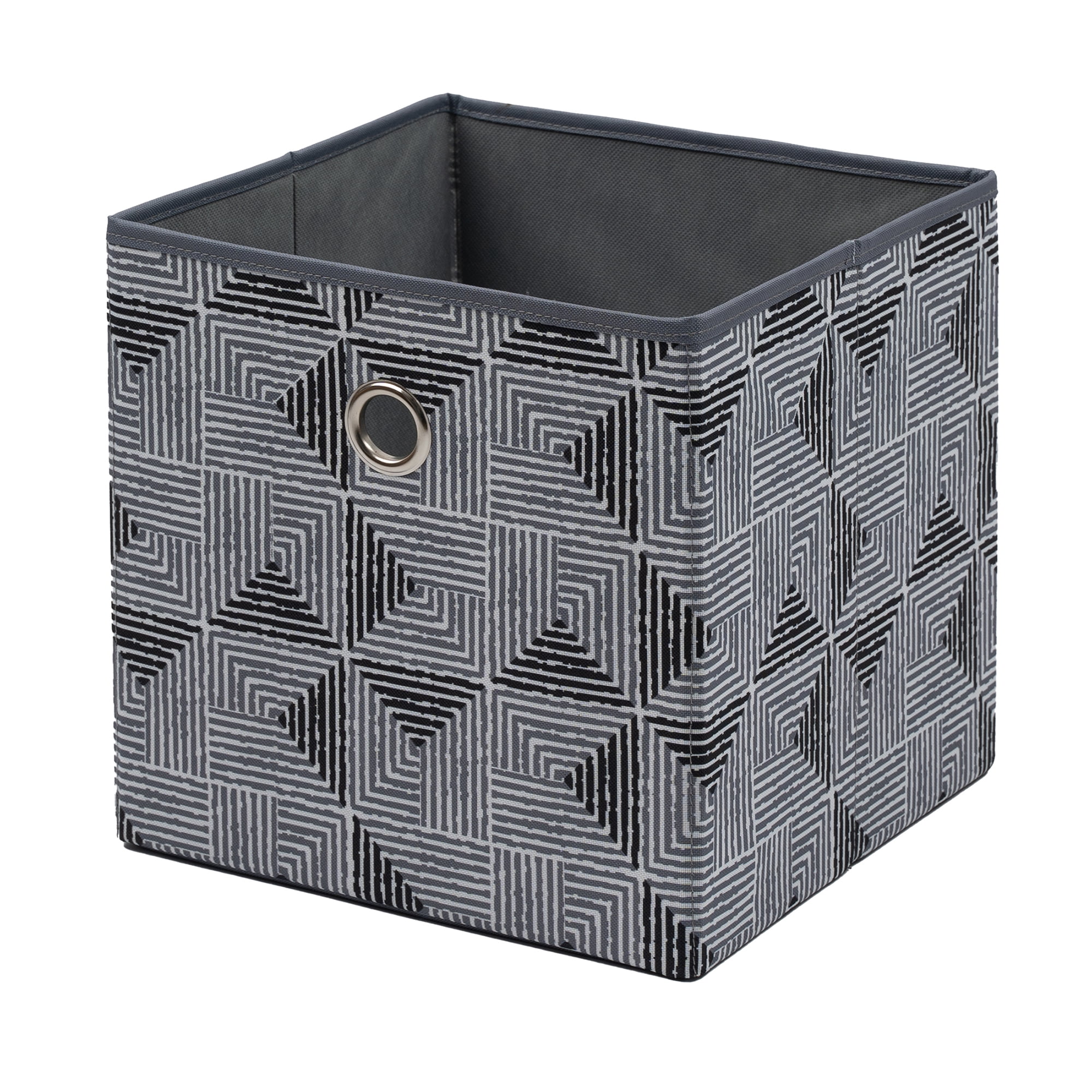 Mainstays Collapsible Fabric Cube Storage Bin, Black/Gray Geometric Pattern, 10.5 x 10.5 x 10.75 Inches
