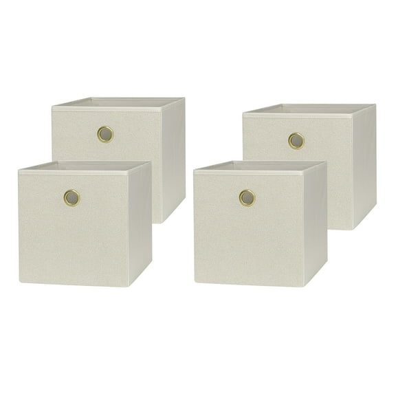 Mainstays Collapsible Fabric Cube Storage Bins (10.5" x 10.5"), Beige Boucle, 4 Pack