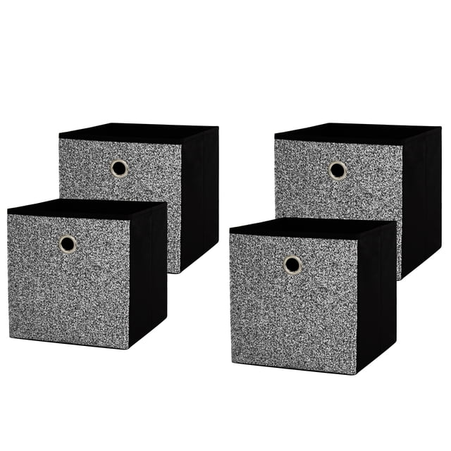 Mainstays Collapsible Fabric Cube Storage Bins (10.5" x 10.5"), Black & White Boucle, 4 Pack