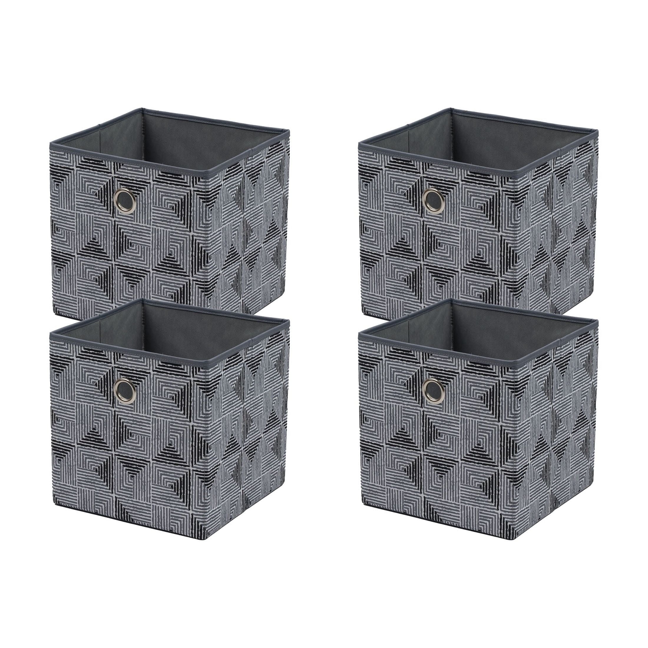 Mainstays Collapsible Fabric Cube Storage Bins (10.5" x 10.5"), 4 Pack, Black and Gray Geometric