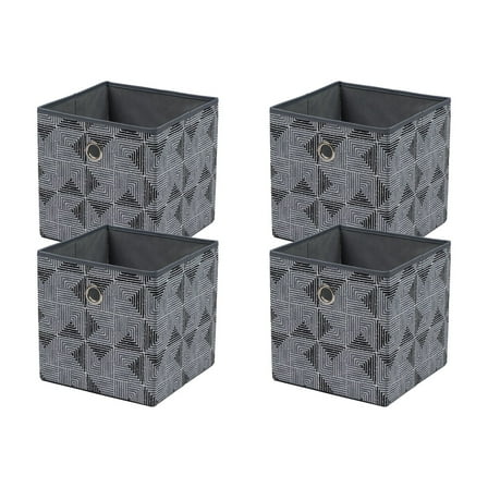 Mainstays Collapsible Fabric Cube Storage Bins (10.5" x 10.5"), 4 Pack, Black and Gray Geometric