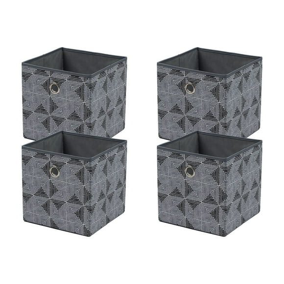 Mainstays Collapsible Fabric Cube Storage Bins (10.5" x 10.5"), 4 Pack, Black and Gray Geometric