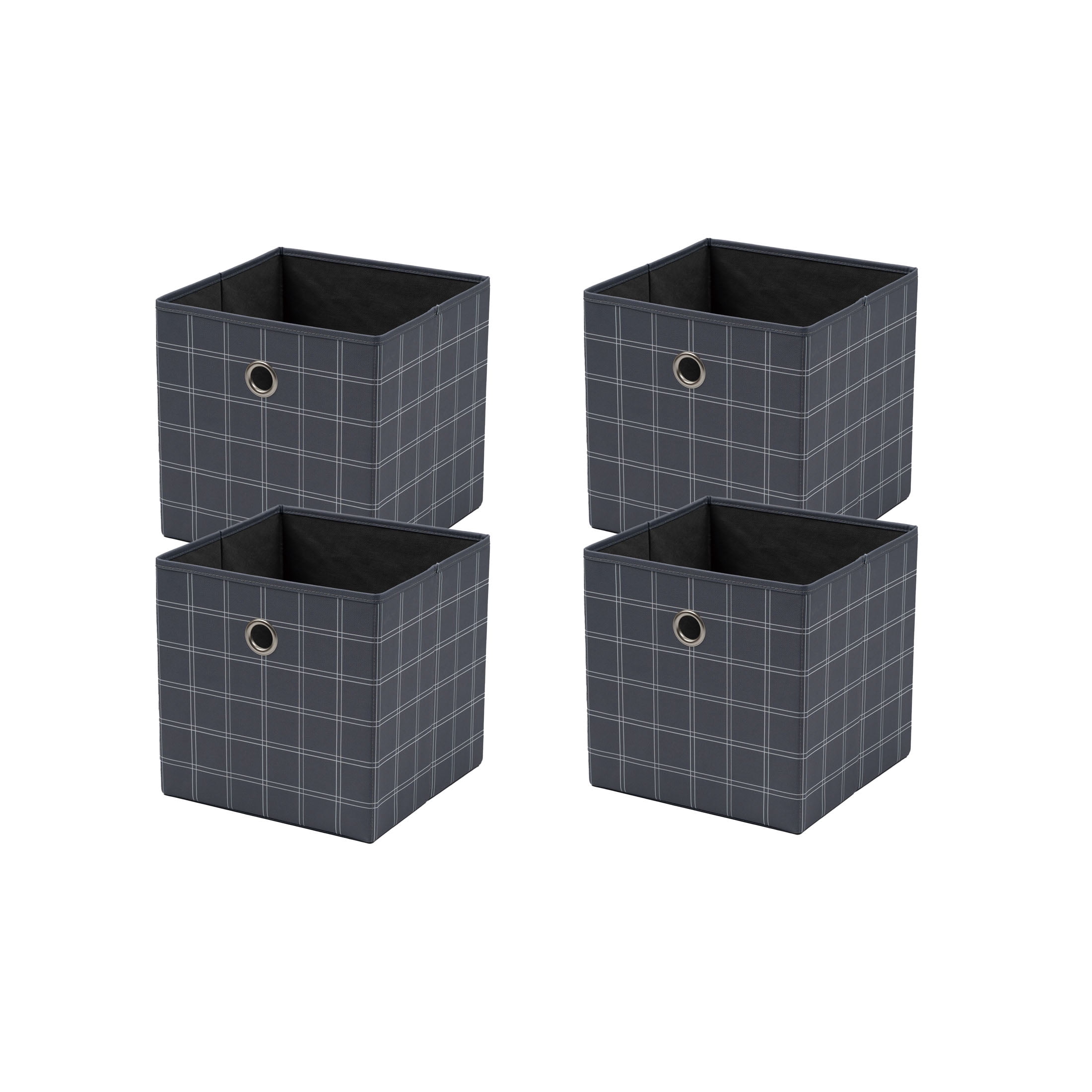 Mainstays Collapsible Fabric Cube Storage Bins (10.5" x 10.5"), 4 Pack, Gray Windowpane
