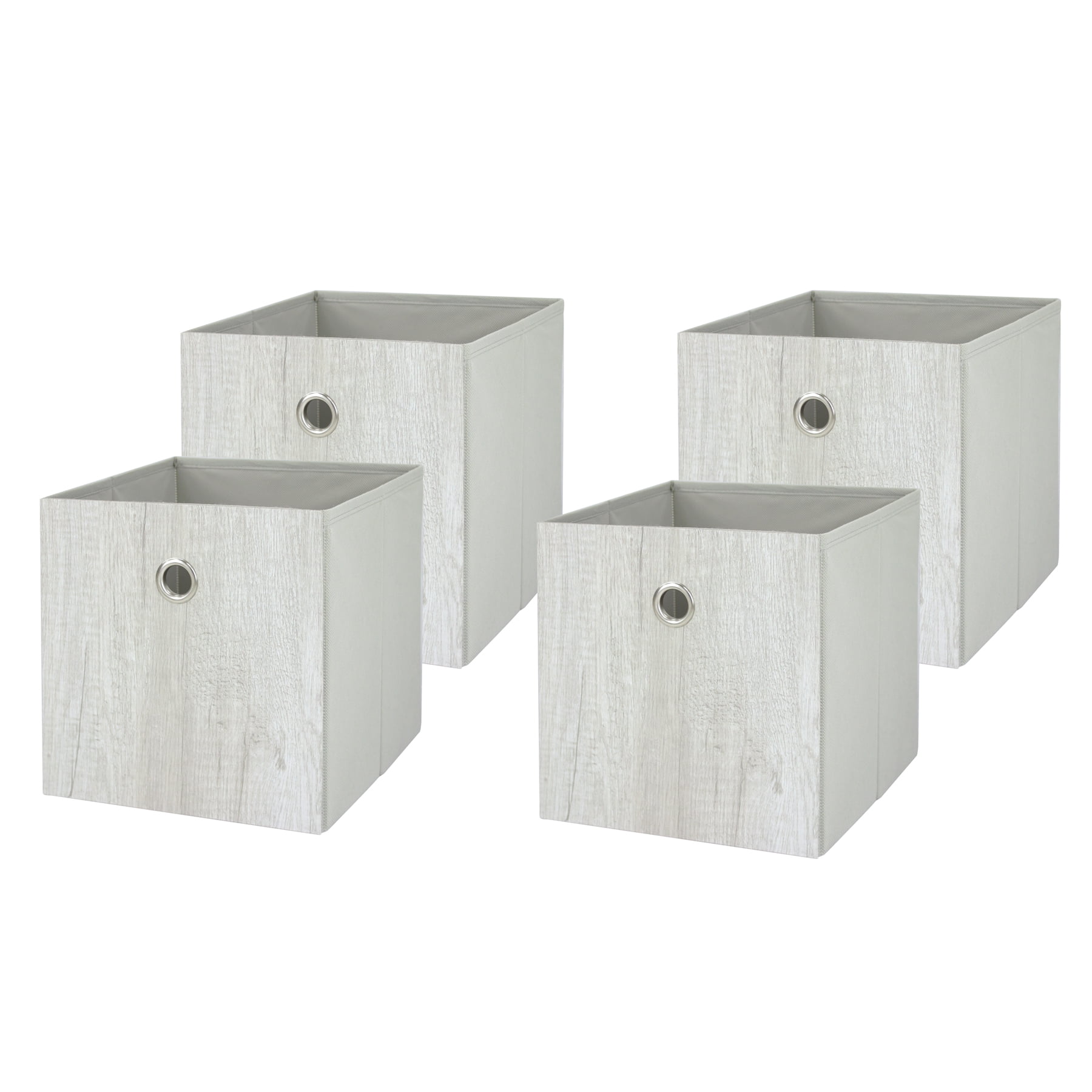 Mainstays Collapsible Fabric Cube Storage Bins (10.5" x 10.5"), Gray Wood, 4 Pack