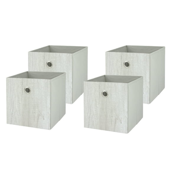 Mainstays Collapsible Fabric Cube Storage Bins (10.5" x 10.5"), Gray Wood, 4 Pack