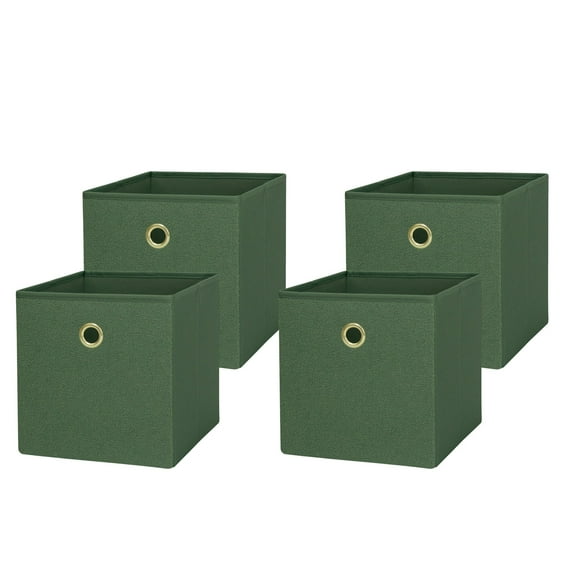 Mainstays Collapsible Fabric Cube Storage Bins (10.5" x 10.5"), Green Boucle, 4 Pack