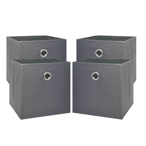 Mainstays Collapsible Fabric Cube Storage Bins (10.5" x 10.5"), Grey Flannel, 4 Pack