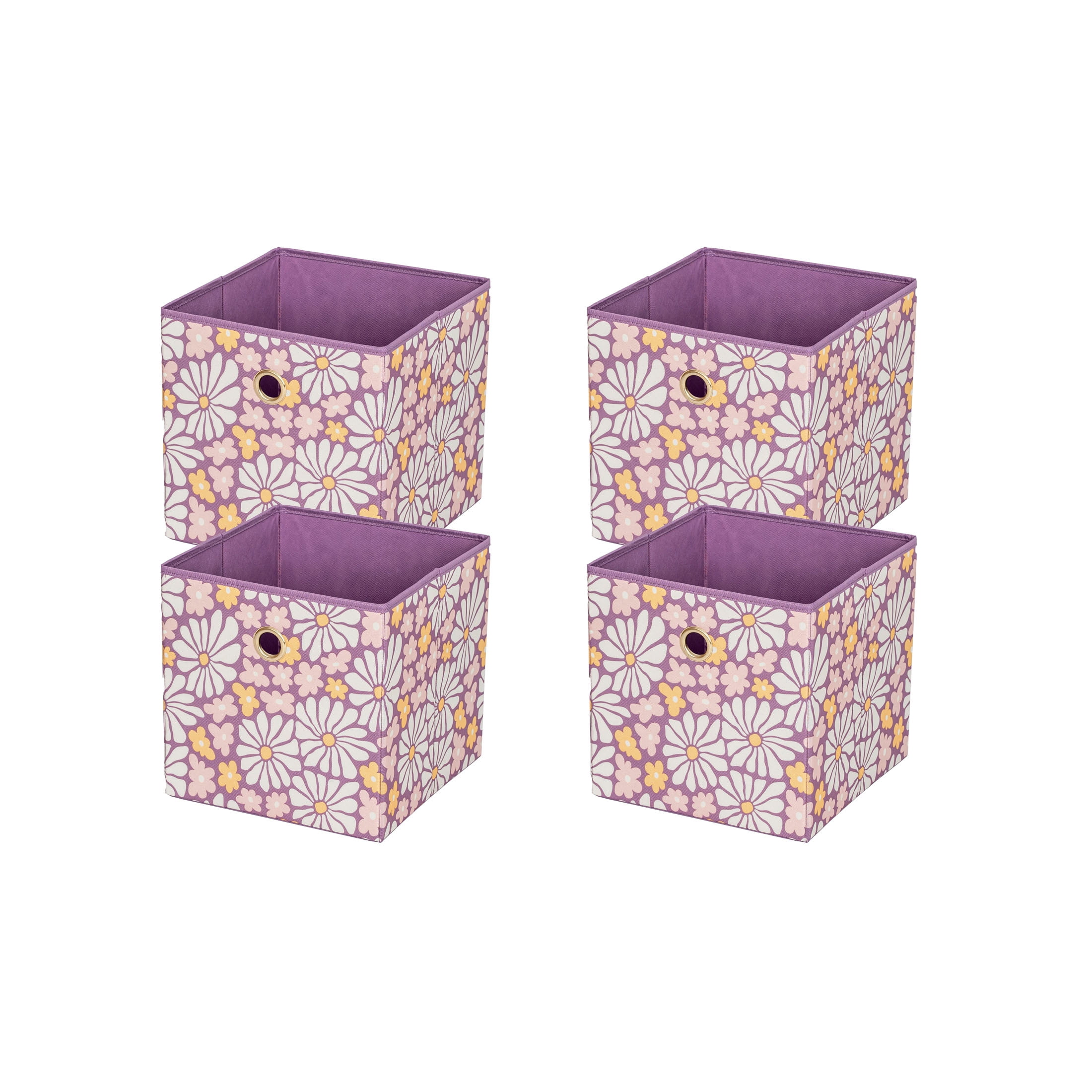 Mainstays Collapsible Fabric Cube Storage Bins (10.5" x 10.5"), 4 Pack, Groovy Floral Lilac