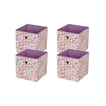 Mainstays Collapsible Fabric Cube Storage Bins (10.5" x 10.5"), 4 Pack, Groovy Floral Lilac