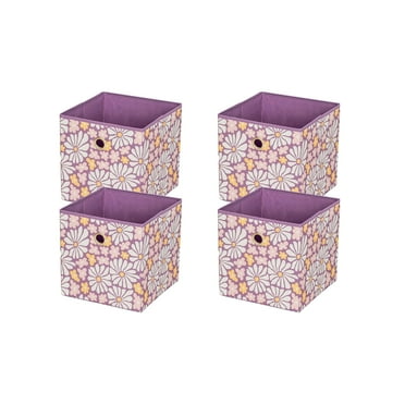 Mainstays Collapsible Fabric Cube Storage Bins (10.5" x 10.5"), 4 Pack, Groovy Floral Lilac
