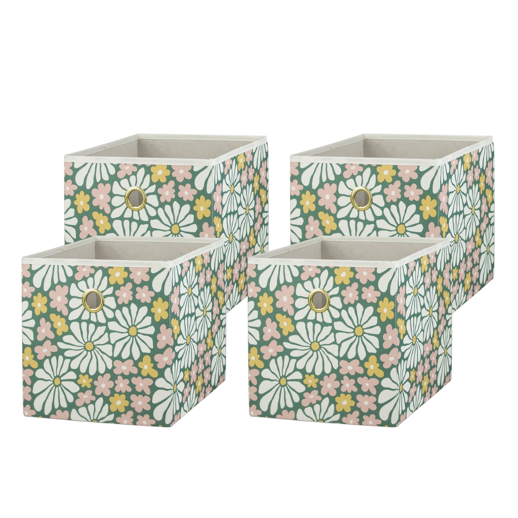 Mainstays Collapsible Fabric Cube Storage Bins (10.5" x 10.5"), Groovy Floral, 4 Pack