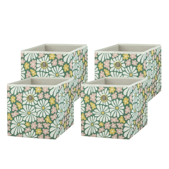 Mainstays Collapsible Fabric Cube Storage Bins (10.5" x 10.5"), Groovy Floral, 4 Pack