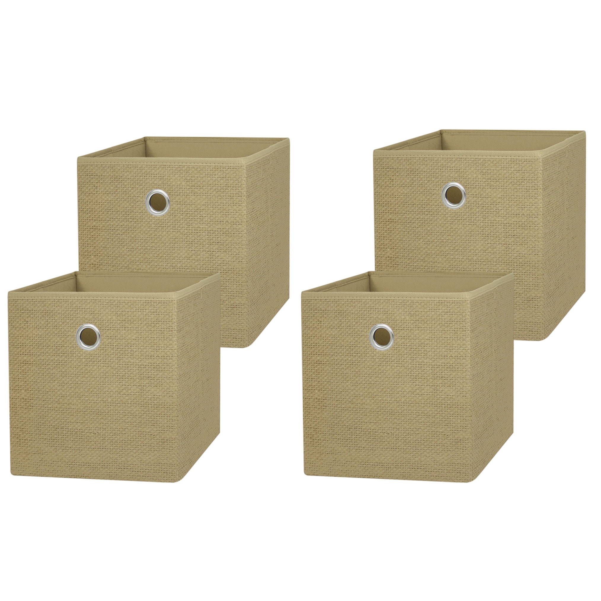 Mainstays Collapsible Fabric Cube Storage Bins (10.5" x 10.5"), Natural Textured, 4 Pack
