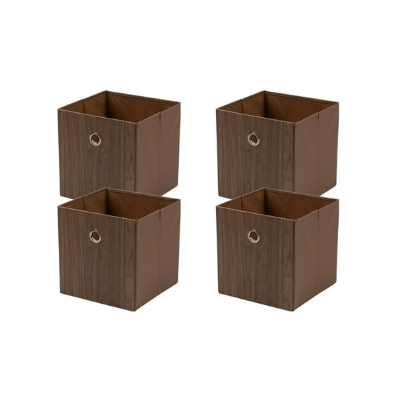 Mainstays Collapsible Fabric Cube Storage Bins (10.5" x 10.5"), 4 Pack, Natural Wood