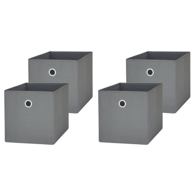 Mainstays Collapsible Fabric Cube Storage Bins (10.5" x 10.5"), 4 pack, Grey Flannel