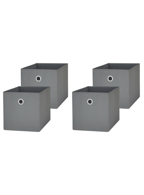 Mainstays Collapsible Fabric Cube Storage Bins (10.5" x 10.5"), 4 pack, Grey Flannel