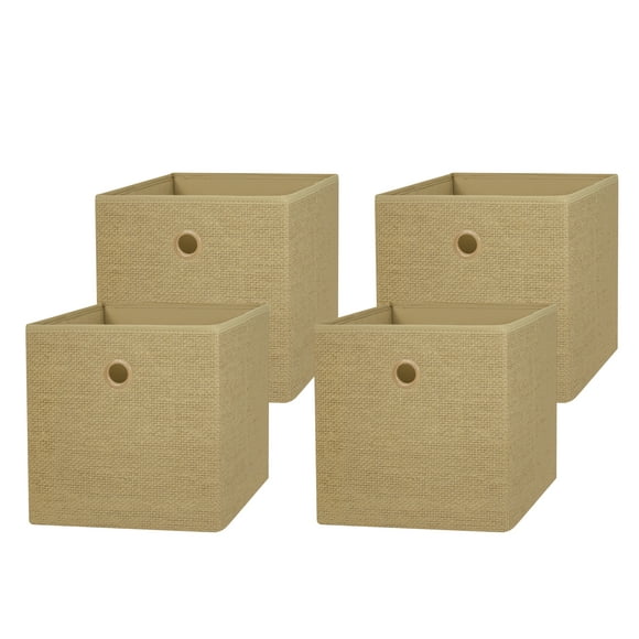 Mainstays Collapsible Fabric Cube Storage Bins (10.5" x 10.5"), 4 pack, Natural Textured
