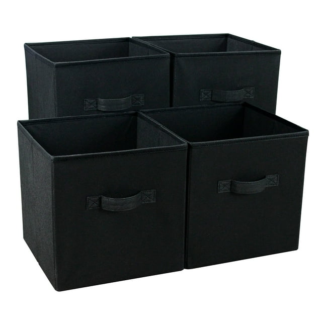 Mainstays Collapsible Fabric Cube Storage Bins (10.5" x 10.5"), Rich Black, 4 Pack