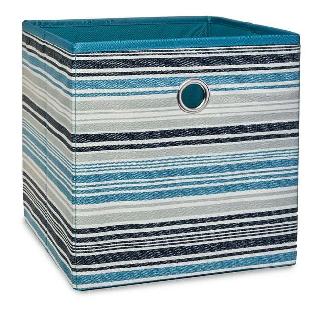 Mainstays Collapsible Fabric Cube Storage Bins (10.5" x 10.5"), Striped Cool Water, 4 Pack