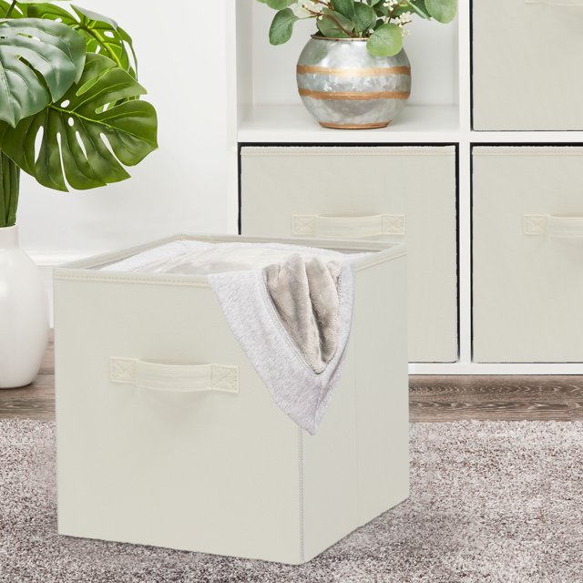Mainstays Collapsible Fabric Cube Storage Bins (10.5" x 10.5"), Vanilla Dream, 4 Pack