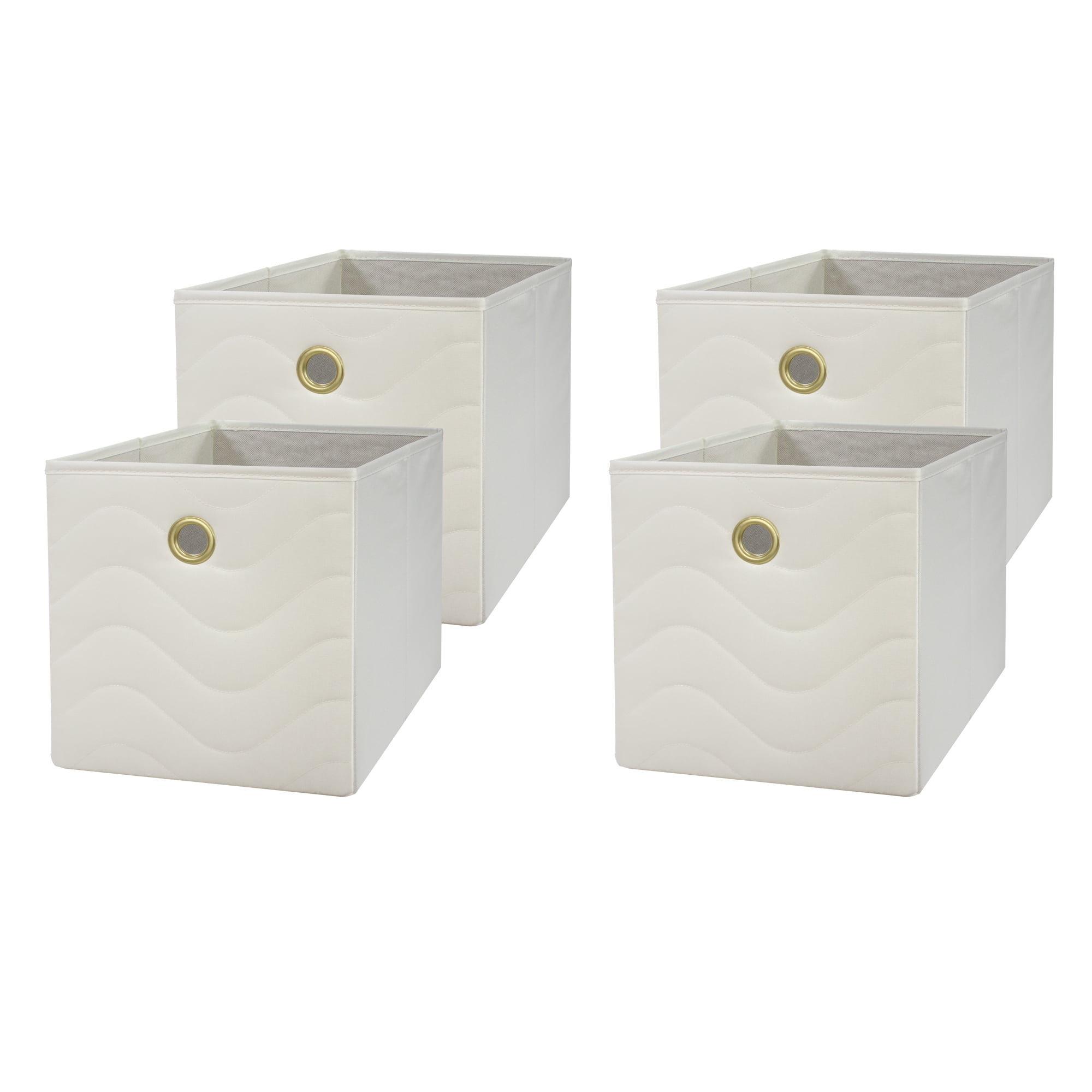 Mainstays Collapsible Quilted Fabric Cube Storage Bins (10.5" x 10.5"), 4 Pack, Vanilla Dream