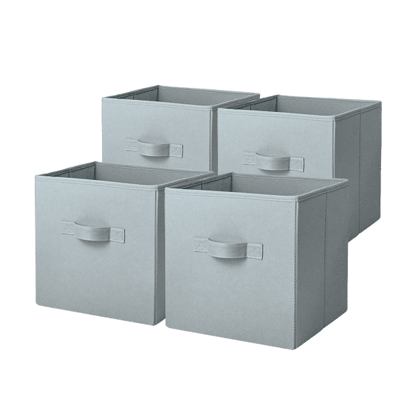 Mainstays Collegiate Collapsible Fabric Bins 10.5X10.5, Silver Hail, 4 Pack