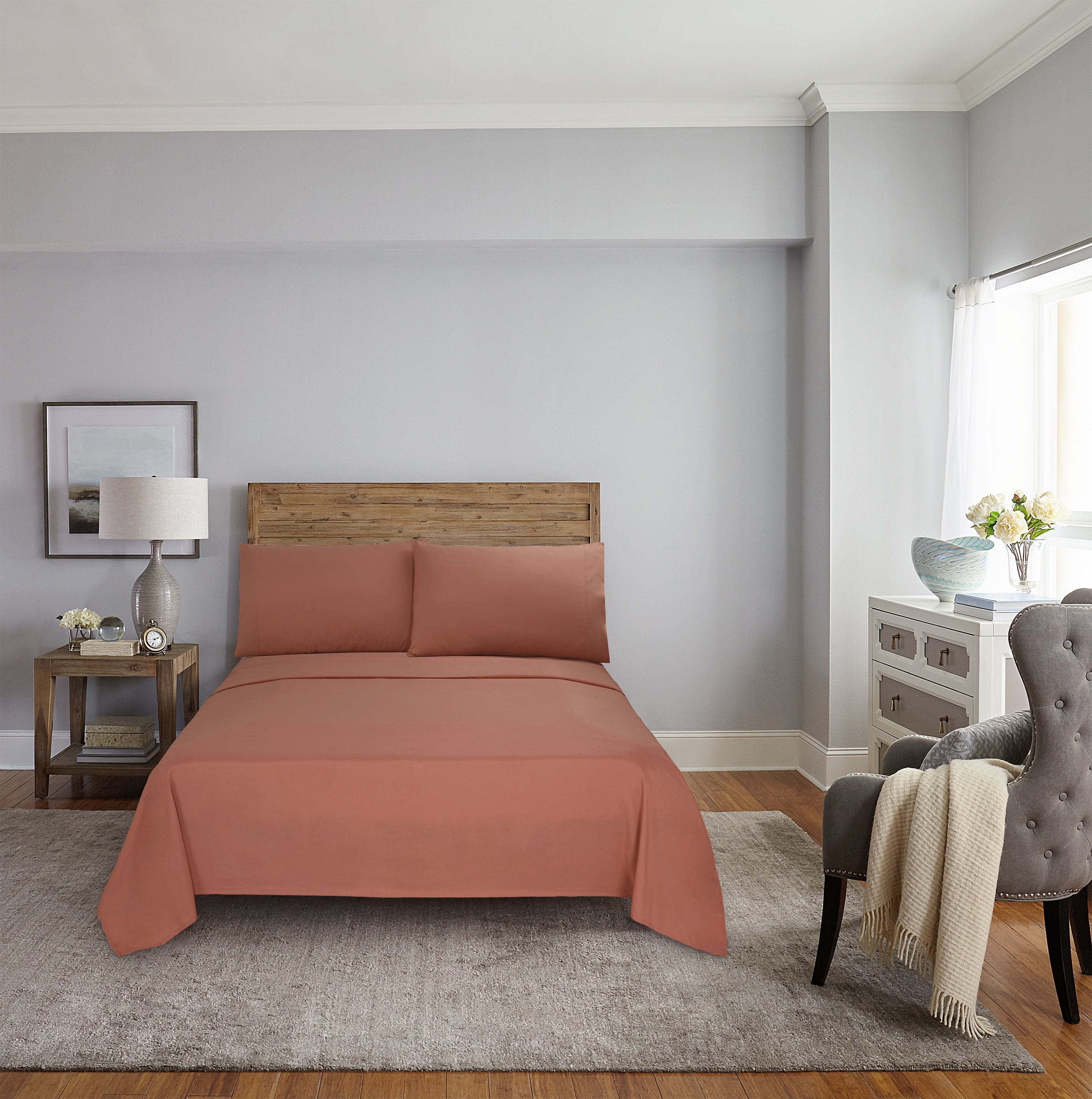 Mainstays Comfort Chill Microfiber Bed Sheet Set, Full, Terracotta Dream, 4 Piece