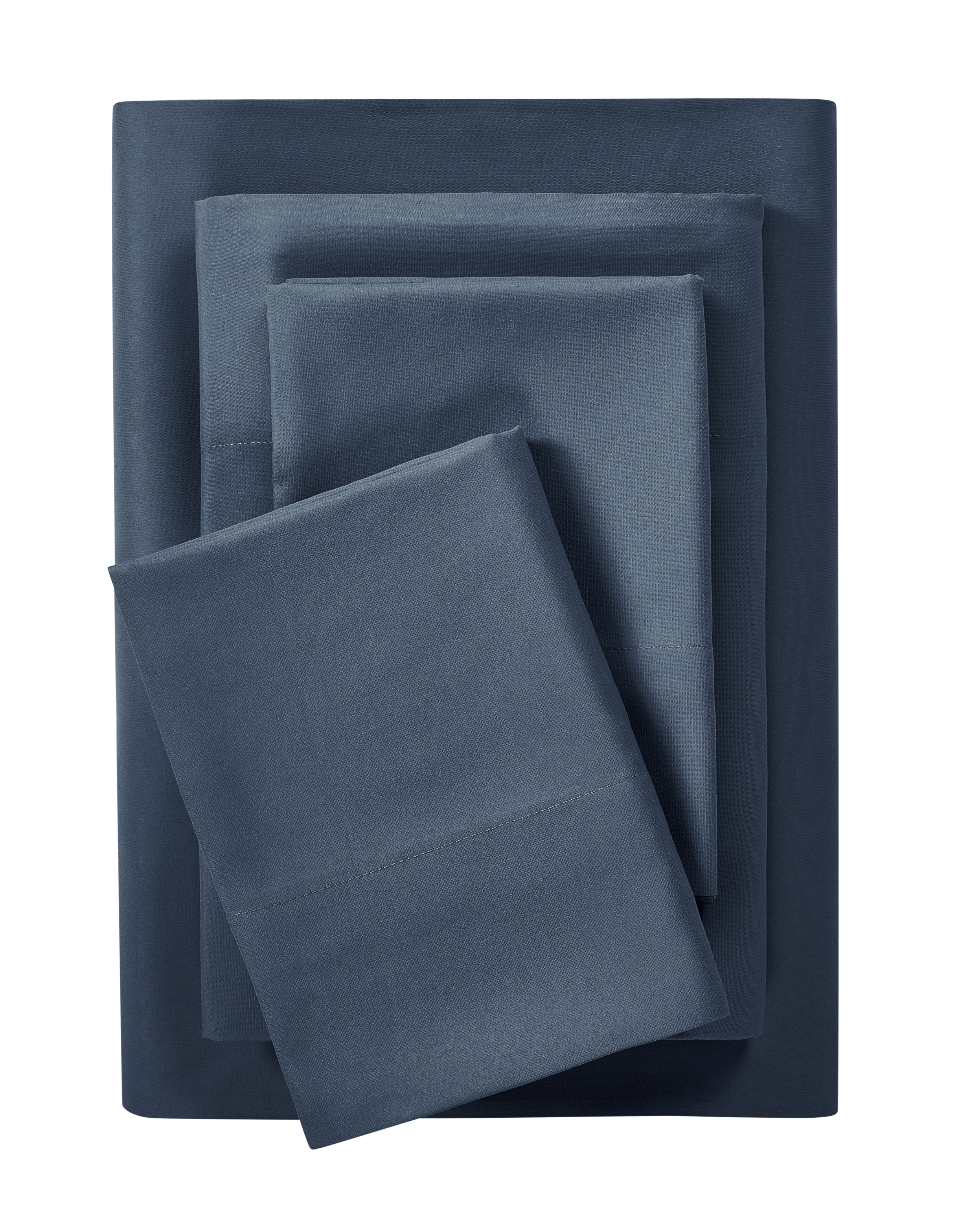 Mainstays Comfort Chill Microfiber Bed Sheet Set, King, Washed Indigo, 4 Piece