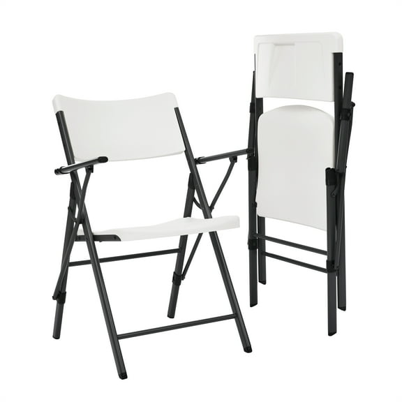 Mainstays White Commercial Plastic Folding Chair with Armrests, Indoor Outdoor, 2 Pack